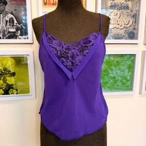 Vintage 80s Purple Lace Trim Cami / Slip Tank